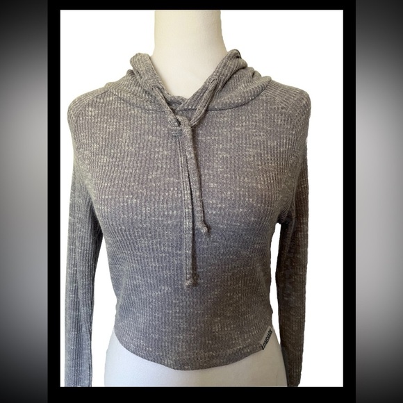 Gymshark Gray Slounge Hooded Crop Top Thumb Holes Medium - Picture 5 of 10